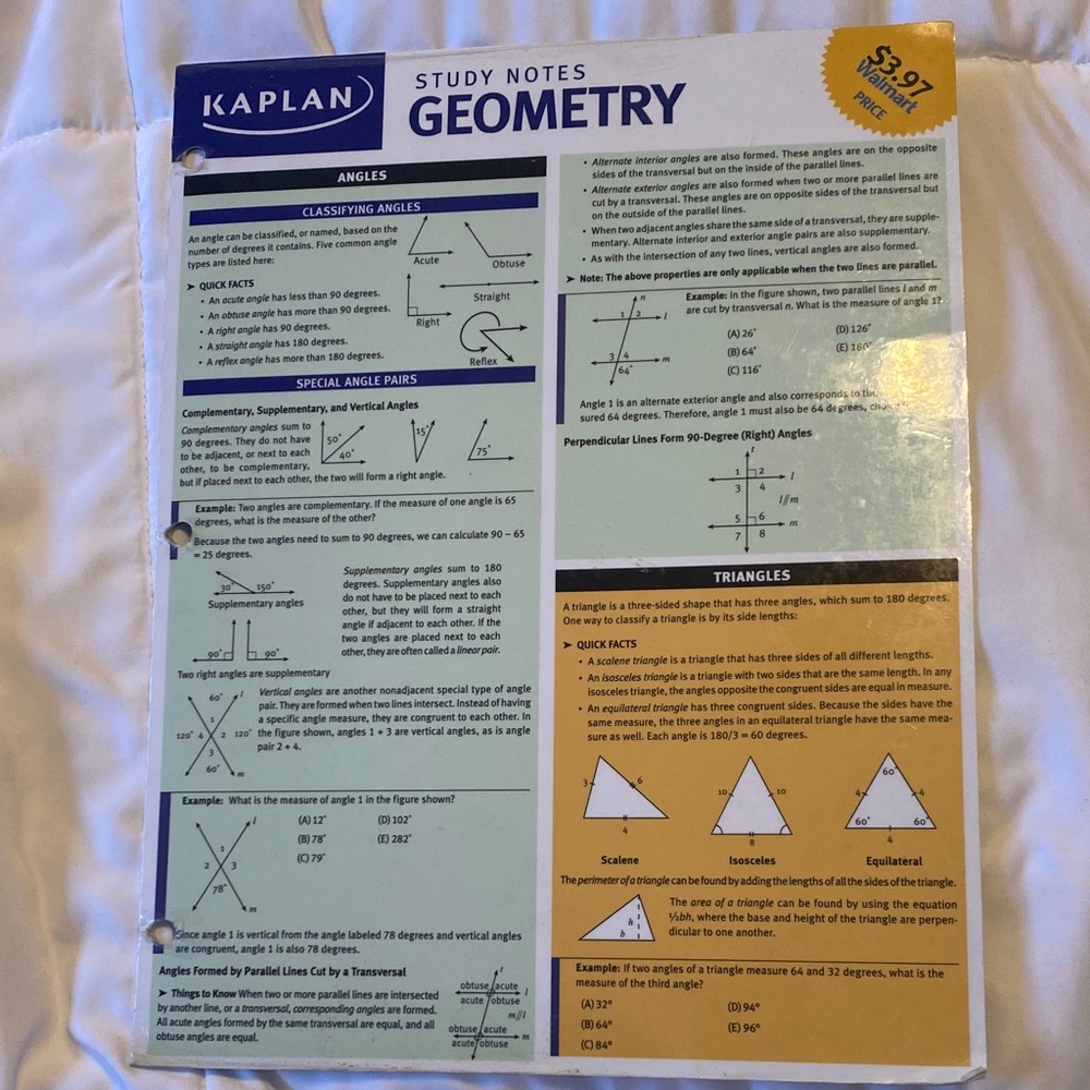 Kaplan Geometry Study Guide with Blue and Yellow Highlights